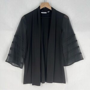 Susan Graver Black Liquid Knit‎ Open Front Cardigan Sheer Flare 3/4 Sleeves S